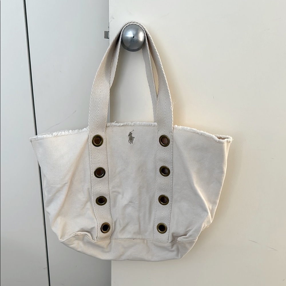 Polo by Ralph Lauren Cream Canvas Tote with Brass Accents